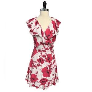 Free People French Quarter Pink And White Floral Mini Wrap Dress-Large